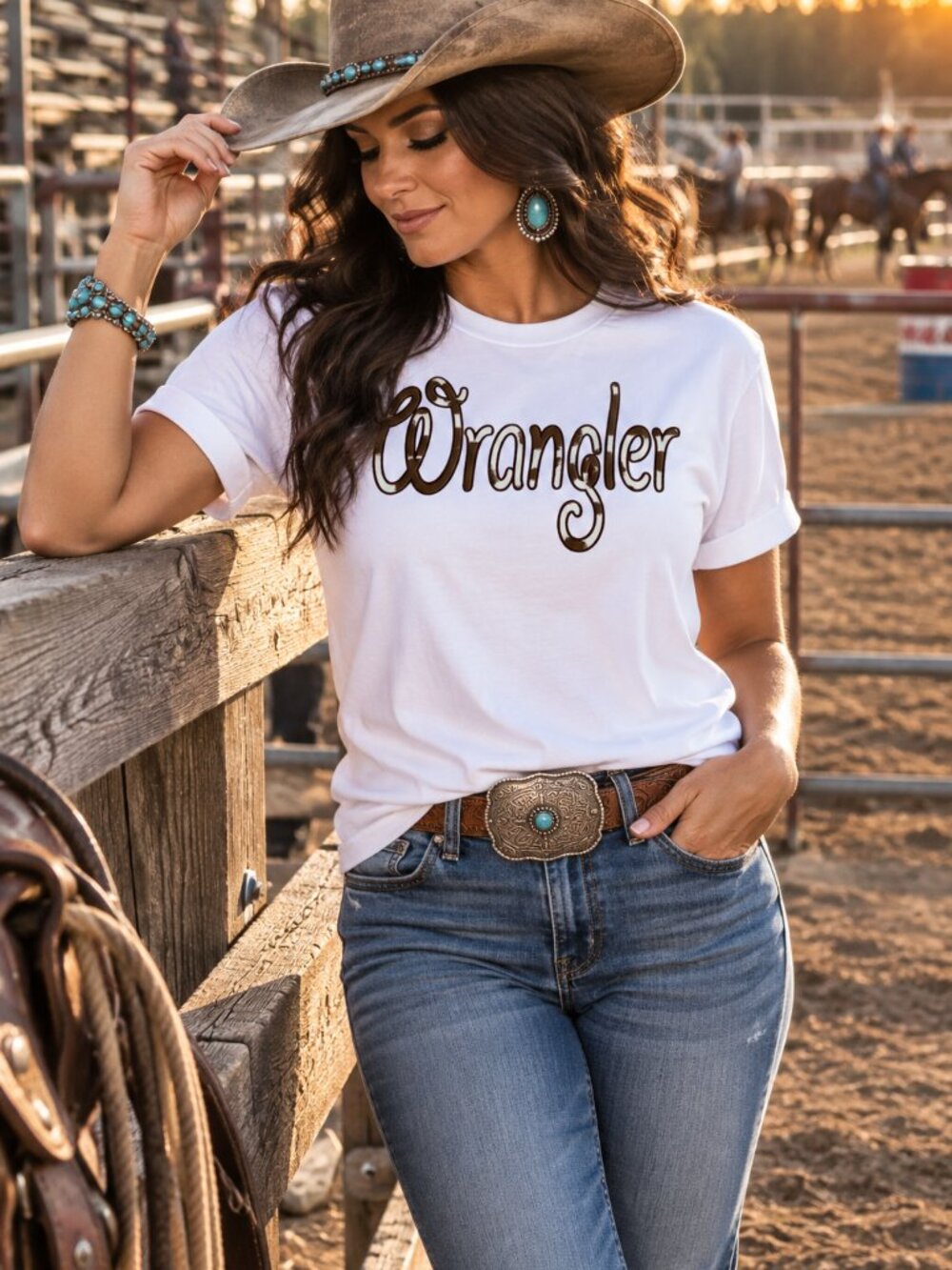 Wrangler Cow Print Western Graphic T Shirt Trendy Boutique Style Tee Women White